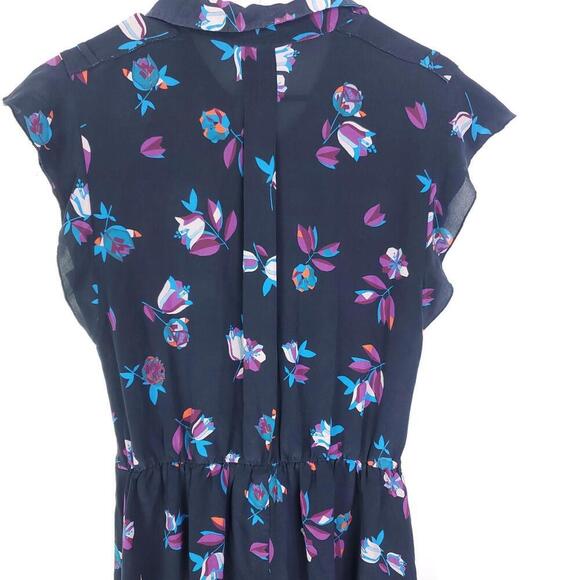 Rebecca Taylor Dress WOmens 12 Silk Colorful Florals Button Down Tie Waist - Picture 10 of 12